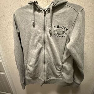 Duluth Trading Co Hoodie Sweatshirt Full Zip Women's S Grey Fleece Logo Beaver